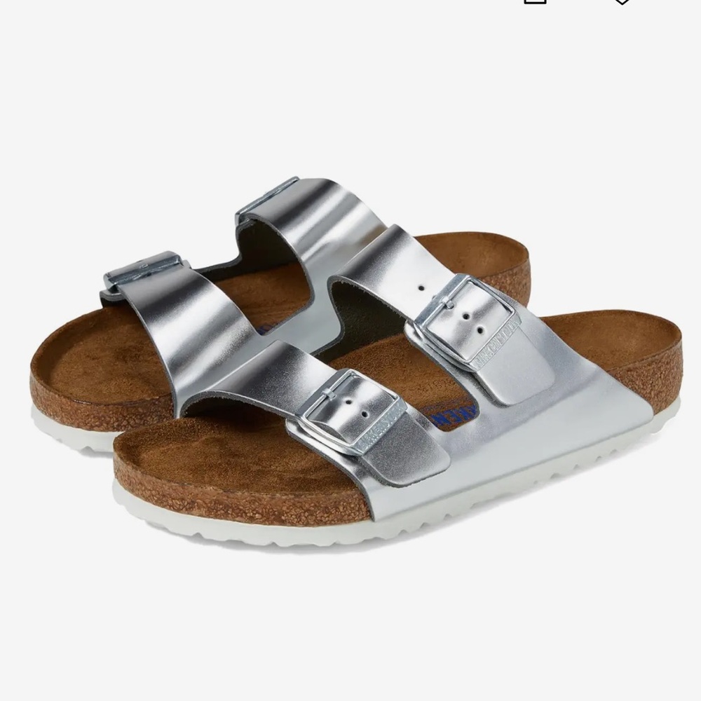 Birkenstock Arizona Soft Footbed Metallic Silver Leather Sandals